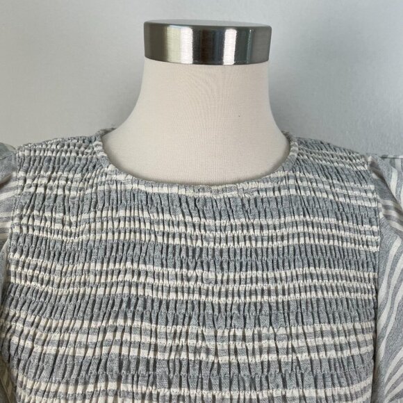 Storia Womens Medium Smocked Flutter Sleeve Crop Top Gray Sleeveless - Picture 2 of 9